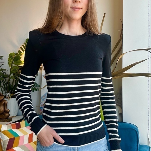 💥SALE💥 N21 Wool Black White Stripes Knit Crewneck Long Sleeve Sweater M Medium - Picture 1 of 13